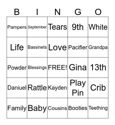 Regina & Requita Baby Shower :) Bingo Card