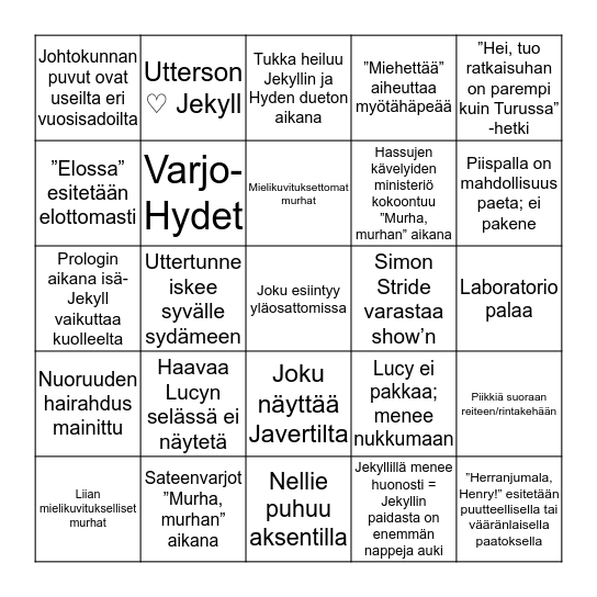 Salon Teatterin J&H-bingo Card