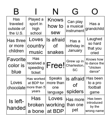 BDP BINGO -  Find someone who... Bingo Card