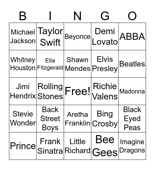 Music Then and Now Bingo Card
