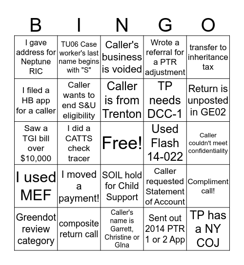 I got that call...round 2 Bingo Card