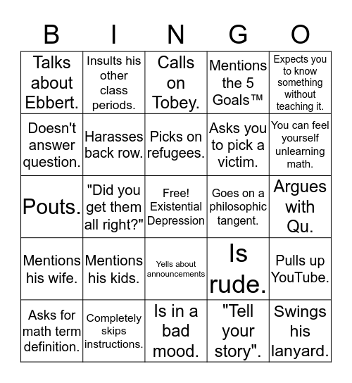 Mr. Manning Bingo Card