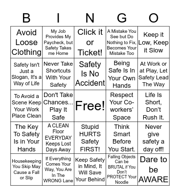 Safety Bingo Card