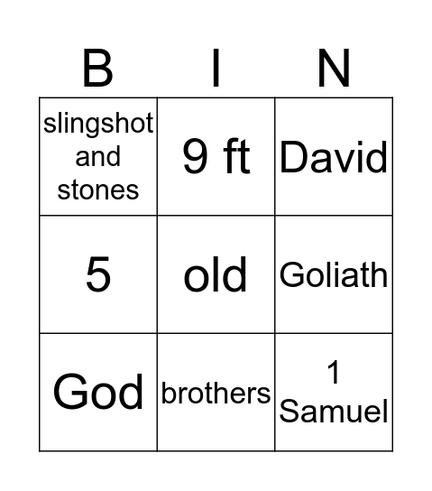 David and Goliath Bingo Card