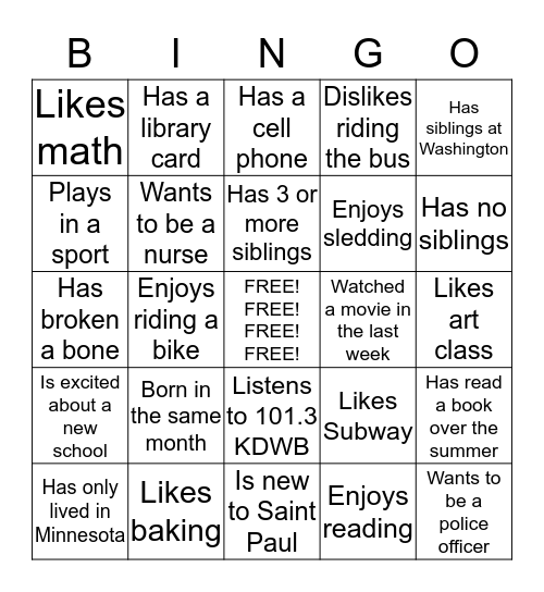 Who's in our class?? Bingo Card