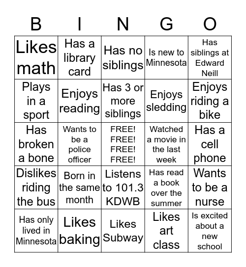 Who's in our class?? Bingo Card