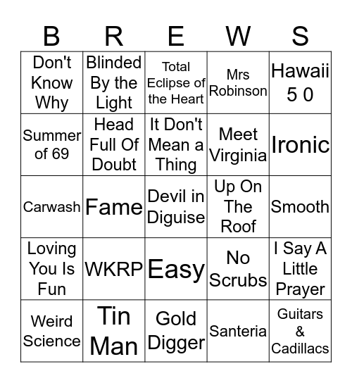 Boondocks Brews, Beats & Bingo Card