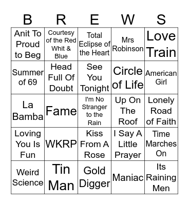 Boondocks Brews, Beats & Bingo Card