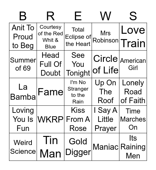 Boondocks Brews, Beats & Bingo Card