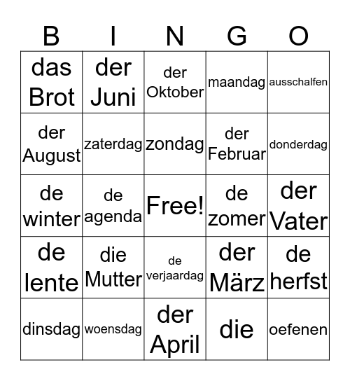 Duits  Bingo Card