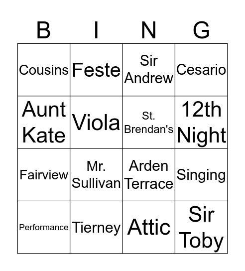 Illyria Bingo Card