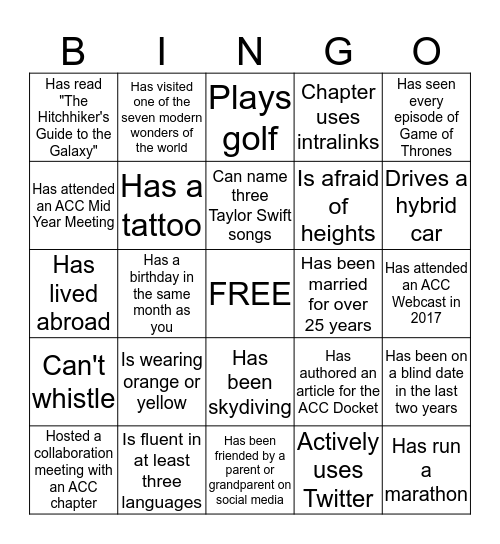 ACC BINGO Card