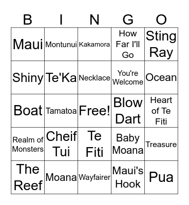 Moana Bingo! Bingo Card