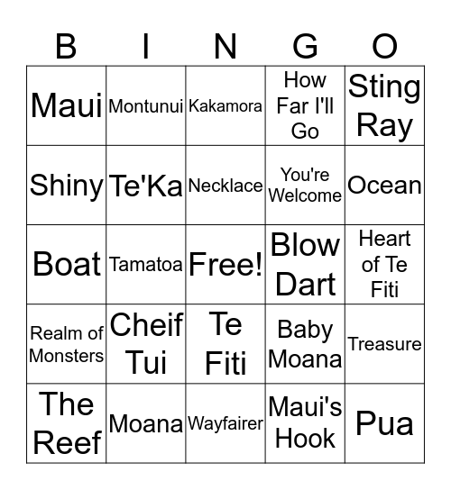 Moana Bingo! Bingo Card