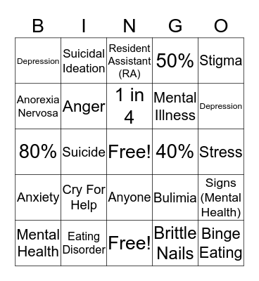 Mental Health Bingo Card