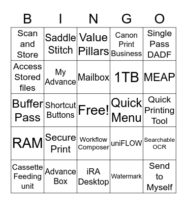 imageRUNNER Bingo Card