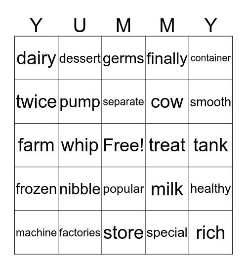 ICE CREAM Bingo Card