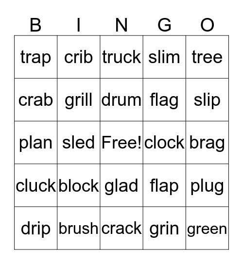 -l & -r Blends  Bingo Card