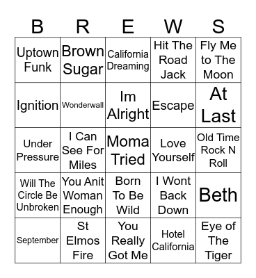 Boondocks Brews, Beats & Bingo Card