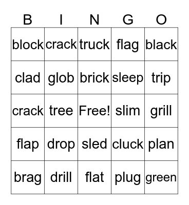 -l & -r Blends  Bingo Card