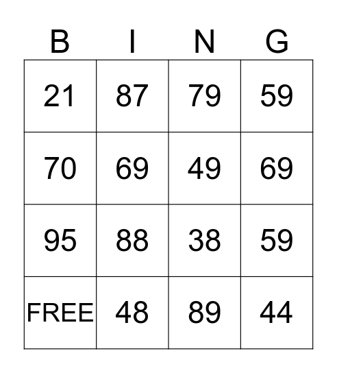 Two digit Addition Bingo Card