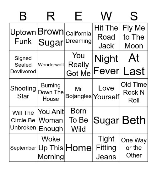 Boondocks Brews, Beats & Bingo Card