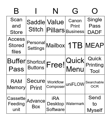 imageRUNNER Bingo Card