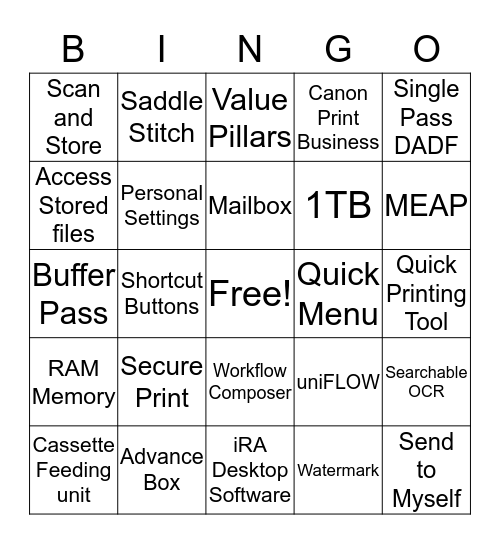 imageRUNNER Bingo Card