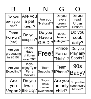 Getting to know My Sister Bingo Card