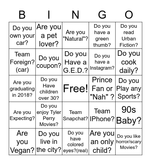 Getting to know My Sister Bingo Card