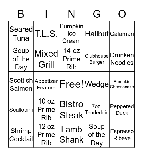 Prime Rib Bingo 10.5.2017 Bingo Card