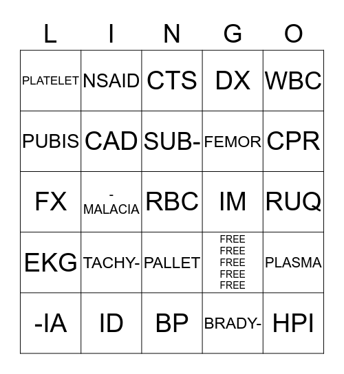 MEDICAL  Bingo Card
