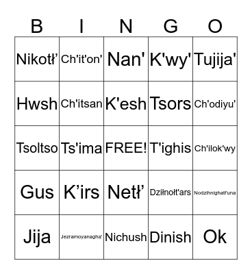 Dinak'i Hwdiniłyah (Plants) Bingo Card