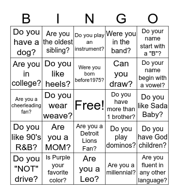 Getting to know My Sister Bingo Card