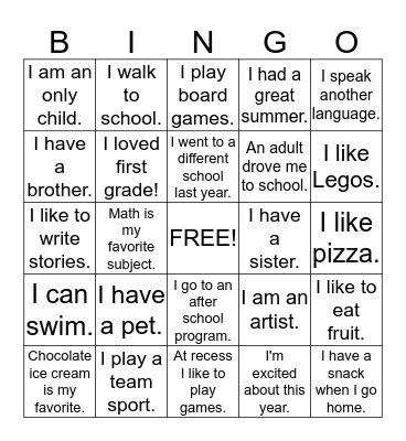 Getting to Know You Bingo Card