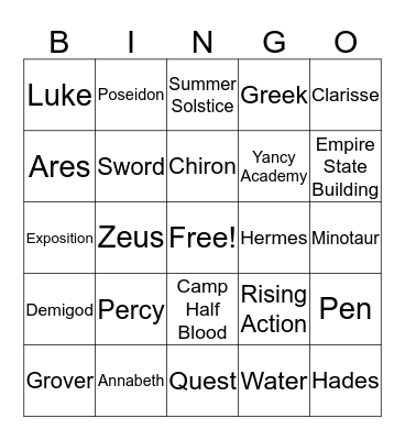 Percy Jackson  Bingo Card