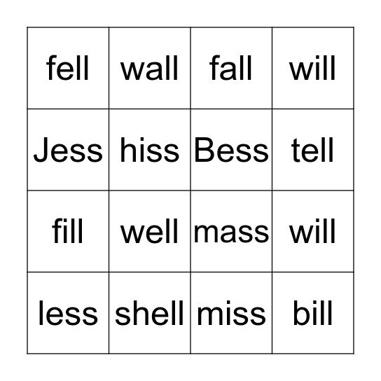 Double Consonant Bingo Card
