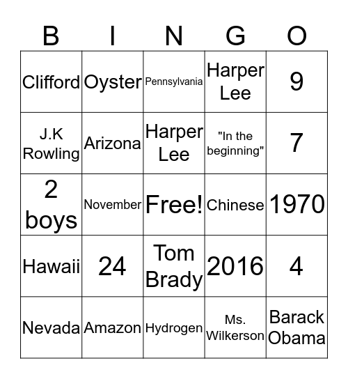 Let's Have Fun! Bingo Card