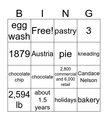 Baking Bingo Card