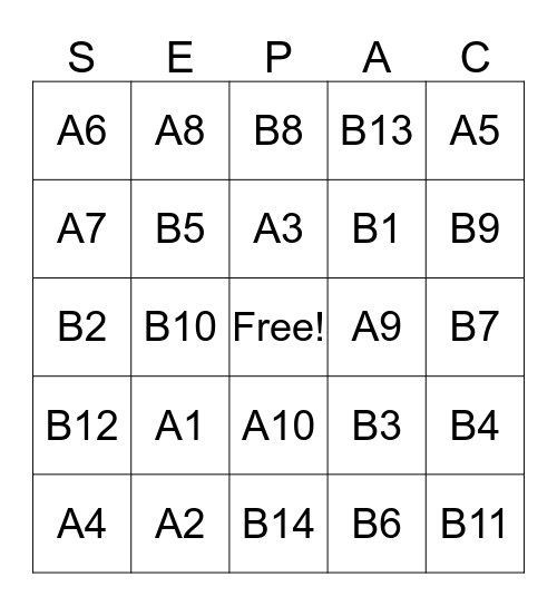 2017 Resource and Craft Fair Bingo Card