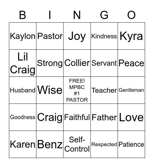 Pastor Collier Bingo Card