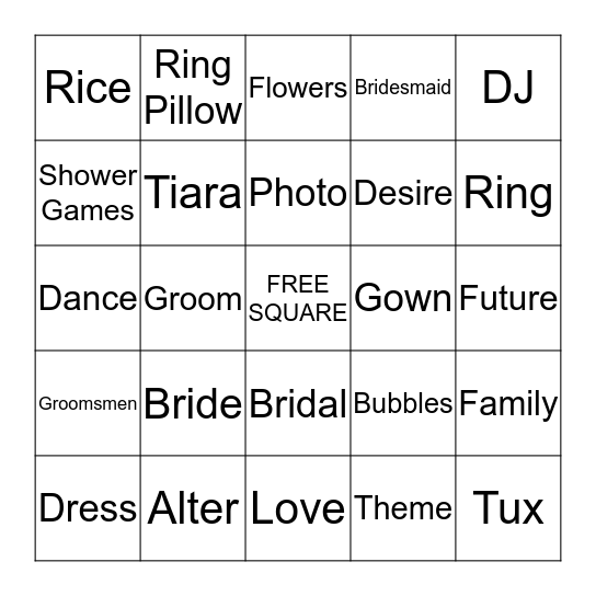 Bridal Shower Bingo Card