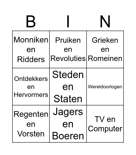 Tijvakkenbingo Card