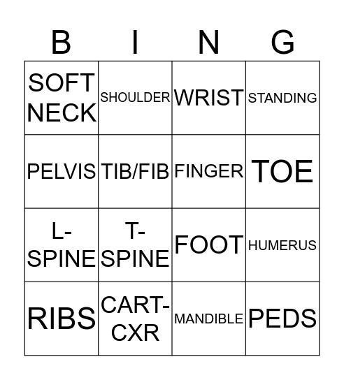 Rad Tech Week Bingo Card