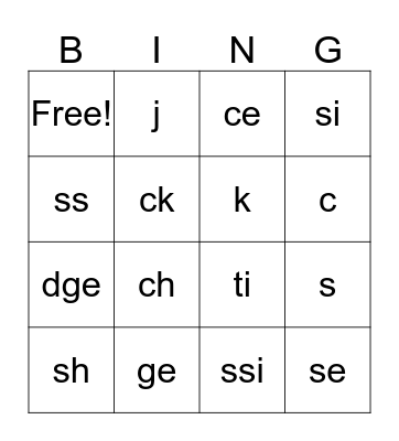 PHONICS BINGO Card