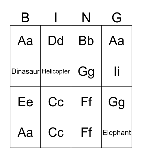 alphabet Bingo Card