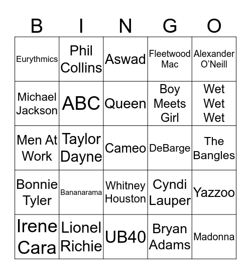 80s Bingo Card