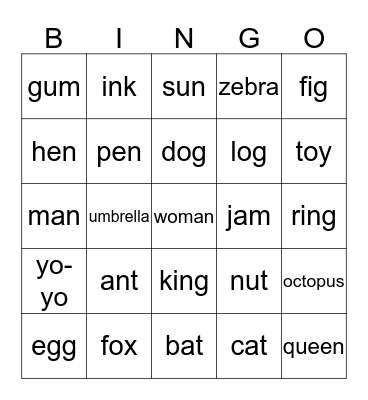 Alphabet Bingo Card
