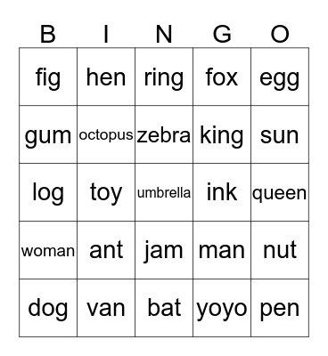 Alphabet Bingo Card