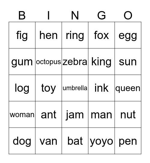 Alphabet Bingo Card